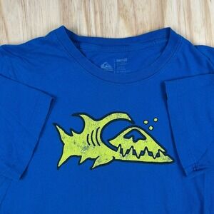 Quiksilver T-shirt FITS M Blue Graphic Print Logo Surf Skate Worn Distressed